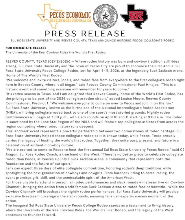 @sulrossrodeo is coming to @westofthepecosrodeo.

Cowboy College, Ride for the Brand, Far From Ordinary